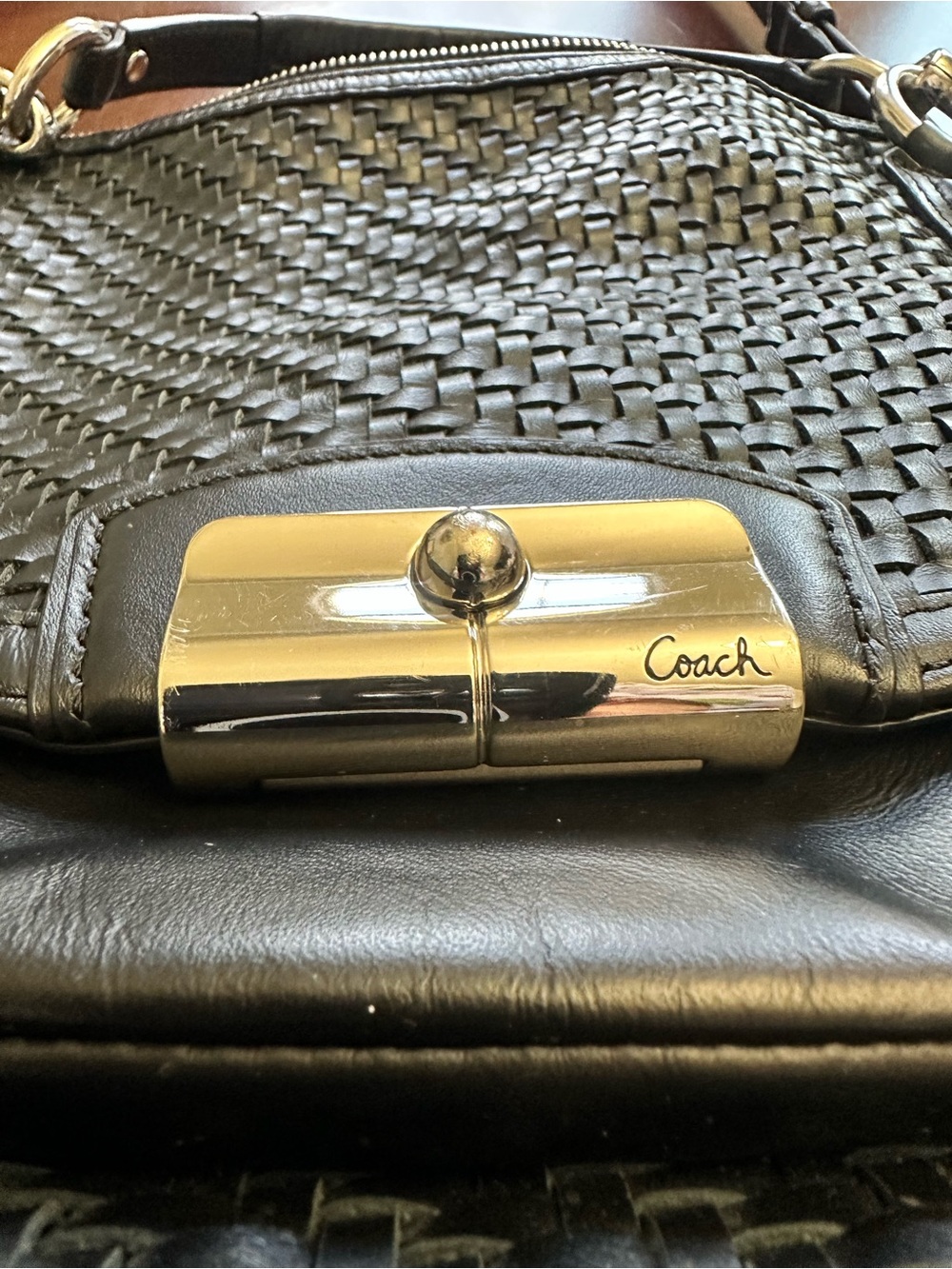 Coach Black Woven Leather Shoulder Bag with Silver Hardware Kristen - Picture 3 of 16